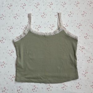 Hollister Sage Green Ribbed Camisole with Lace Trim